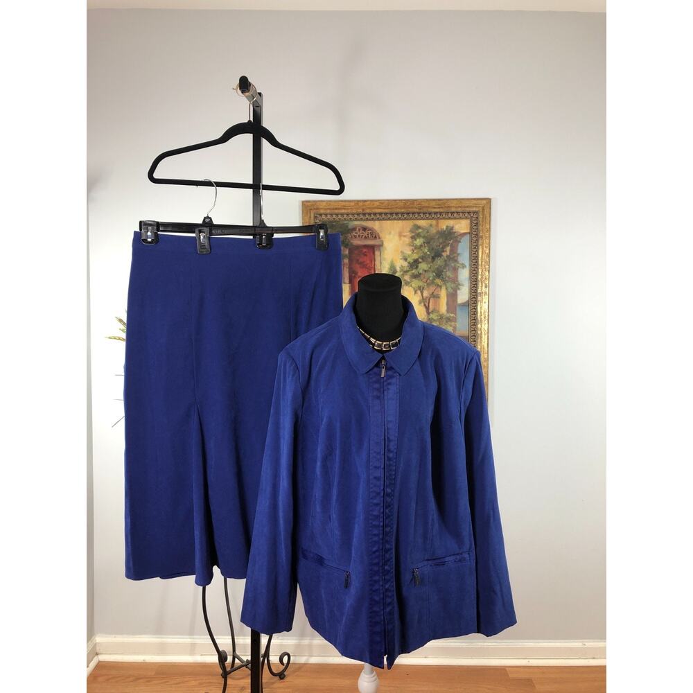JM Collection 2 Piece Set Women's 24W Royal Blue Zip Front Office Siren Business